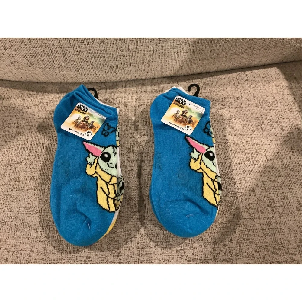 Star Wars Mandalorian Grogu Baby Yoda No-Show Socks 2 Pack Blue Yellow NWT